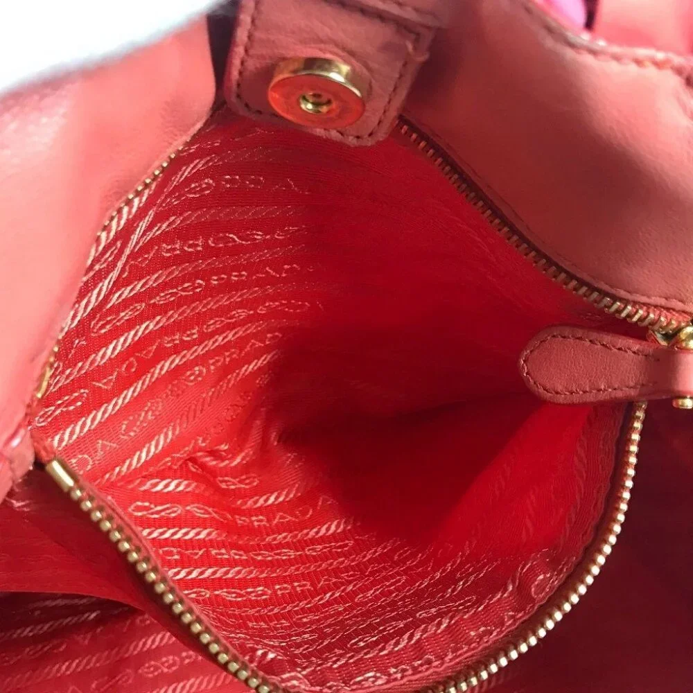 PRADA Braided Logo triangle logo plate Bag Tote Bag Hand Bag Nylon pink/White - Picture 11 of 14
